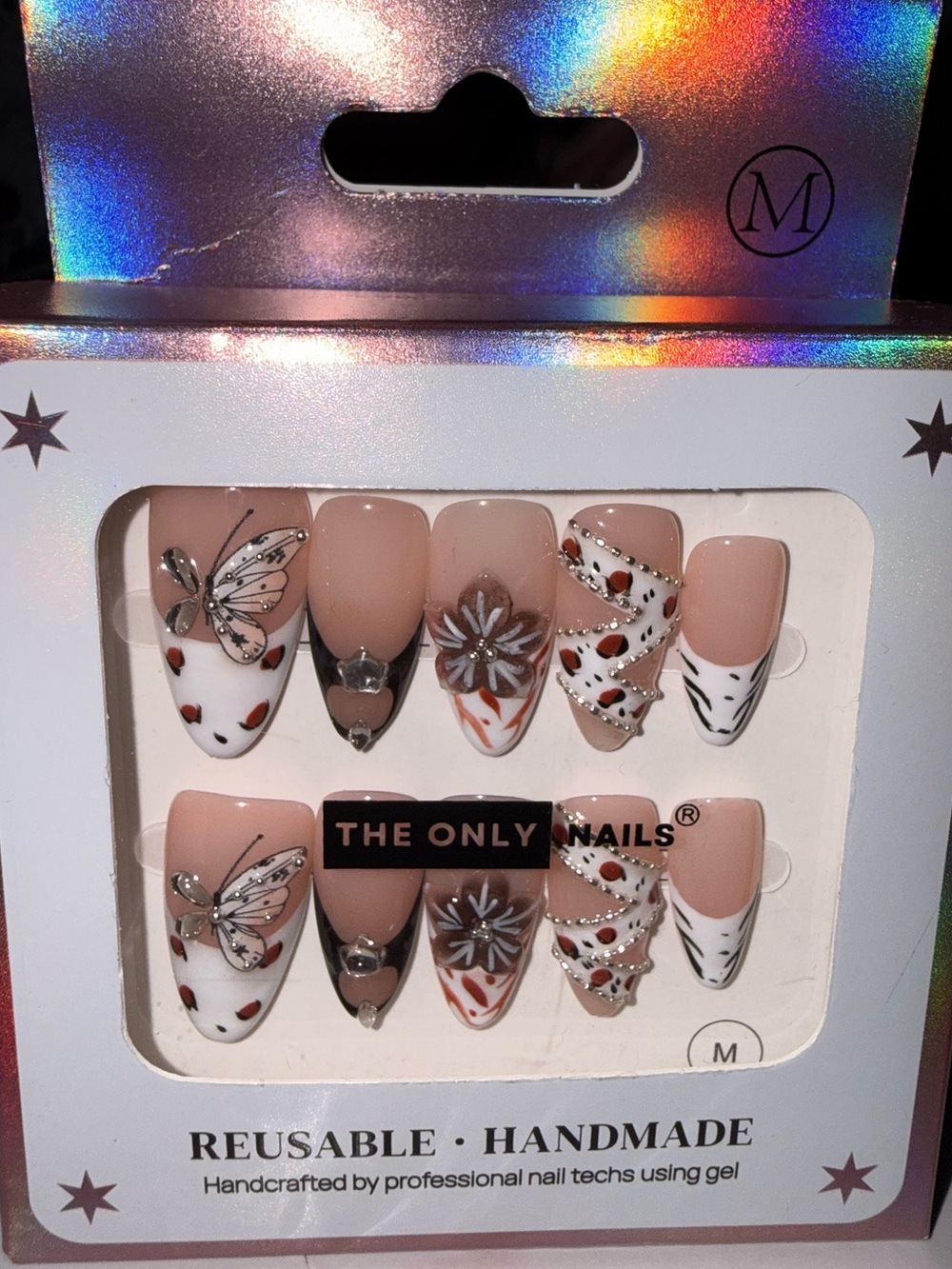 The Only Nails Nude & White Floral Butterfly Press-On Nail Set